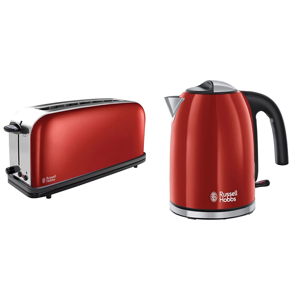 Russell Hobbs Toaster Langschlitz Colours+ rot, extra breite 1 Langschlitzkammer, 6 einstellbare Brä