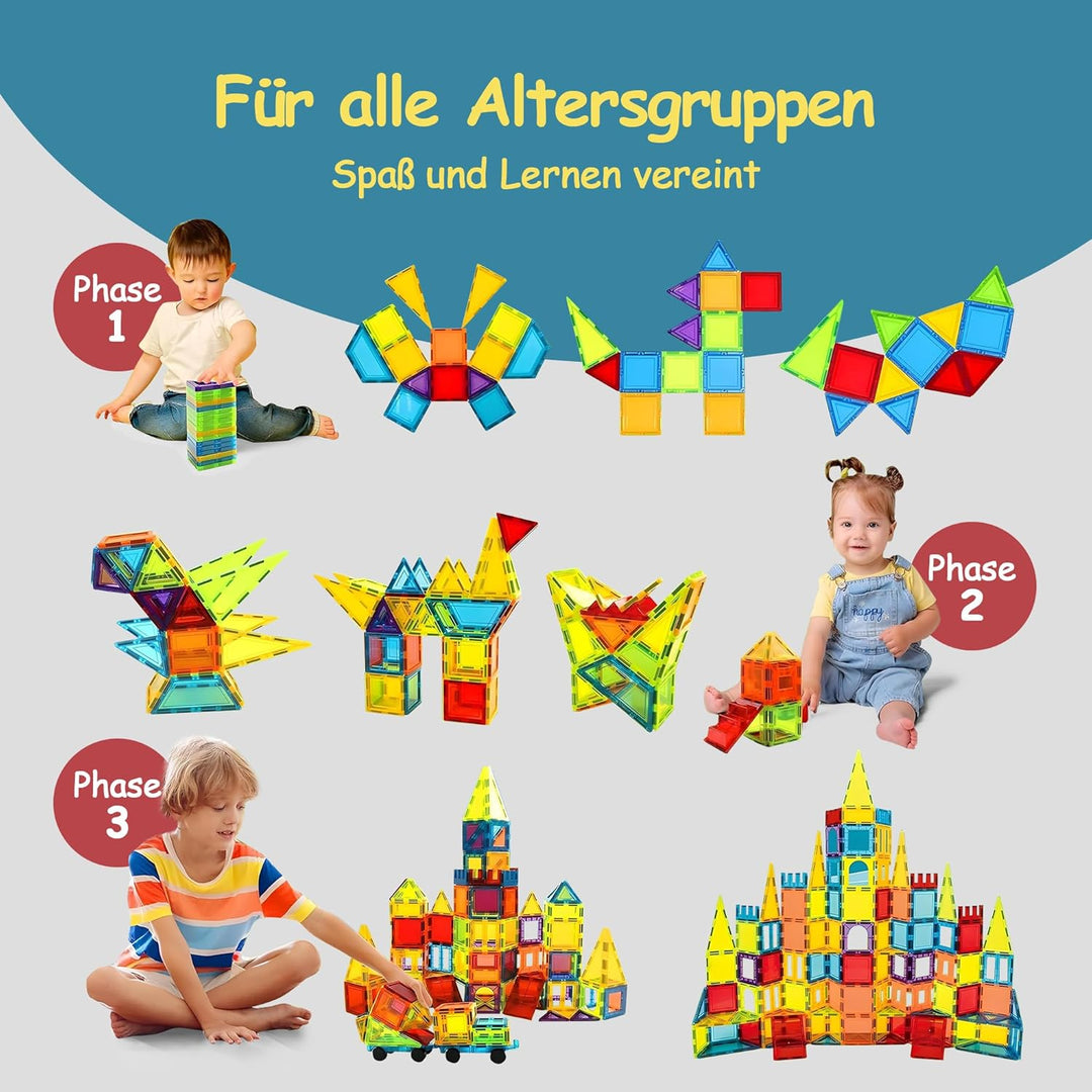Olvy Magnetische Bausteine Montessori Spielzeug - 120 Magnetic Tiles Kinder - Magnetisches Konstrukt