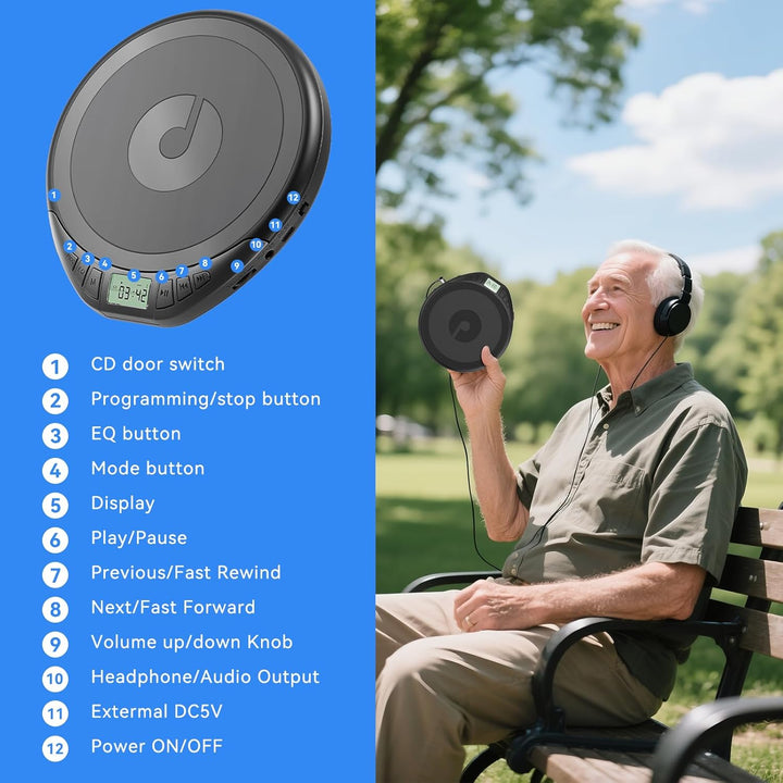 CD Player Tragbar: KOVCDVI Tragbarer CD-Player mit LCD-Display, Unterstützt CD-R/CD-RW/MP3-Wiedergab
