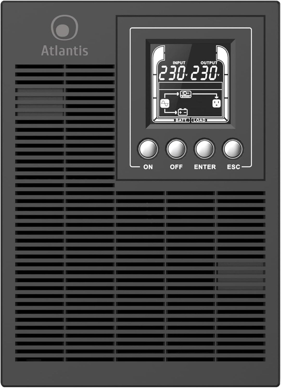 Atlantis A03-OP1002 USV OnLine USV-Server Doppelwandler Reine Sinuswelle 1000VA 900W, Tower, LCD-Dis