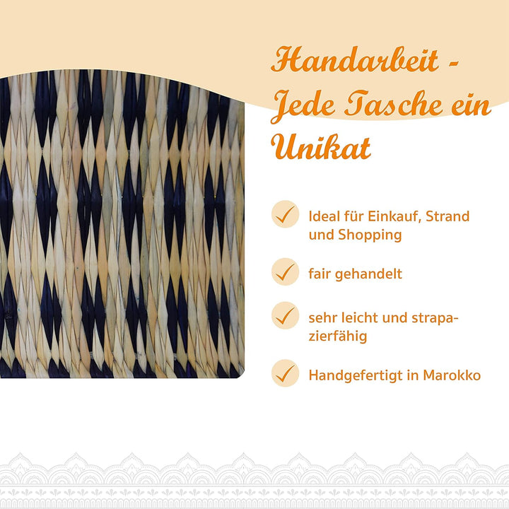 Simandra Seegras Korb, blau I Handgefertigte Korbtasche mit Trageriemen aus Leder I Abmessungen: 39
