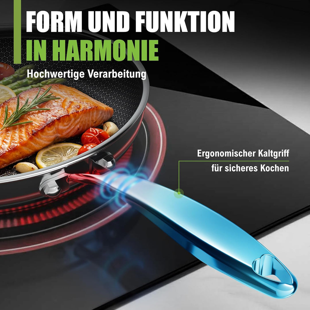 Wabenpfanne 32 cm Induktion Antihaft Pfanne Wabenstruktur Keramik PFAS-frei | Kratzfeste Edelstahl-K