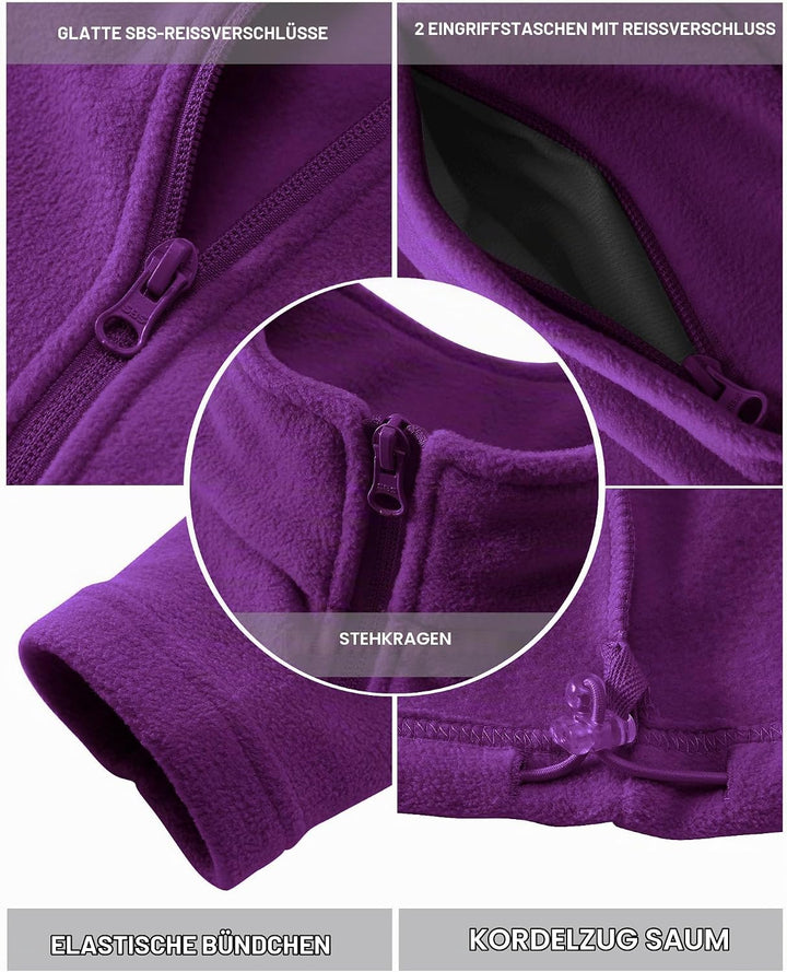 Outdoor Ventures Damen Fleecejacke mit Durchgehendem Reissverschluss Stehkragen Frauen Leichte Fleec