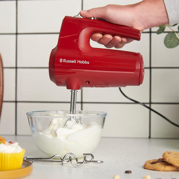 Russell Hobbs Handrührgerät [Handmixer] Desire Red (5 Geschwindigkeitsstufen+Pulsfunktion, 2 Spülmas