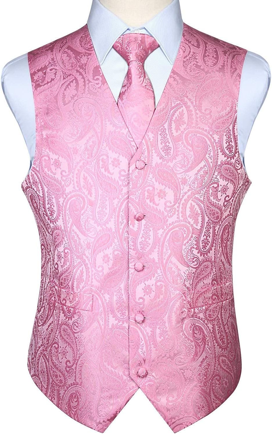 HISDERN Herren Weste Paisley Floral Jacquard Krawatte Einstecktuch Taschentuch Weste Anzug Set XL He