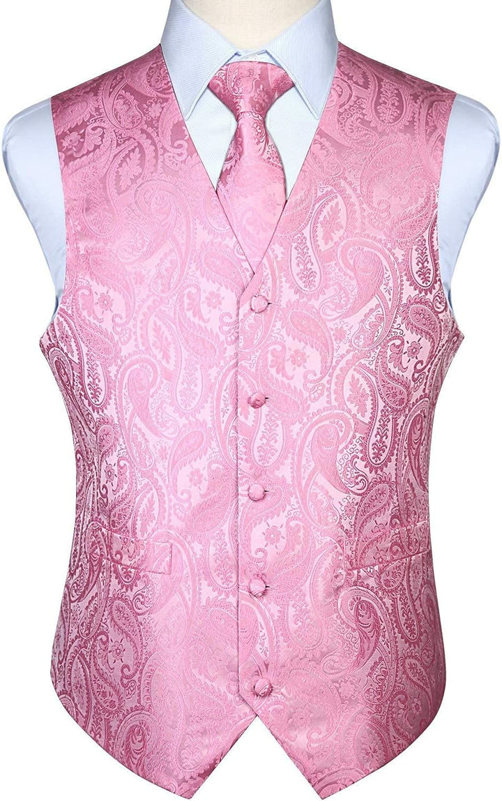 HISDERN Herren Weste Paisley Floral Jacquard Krawatte Einstecktuch Taschentuch Weste Anzug Set XL He
