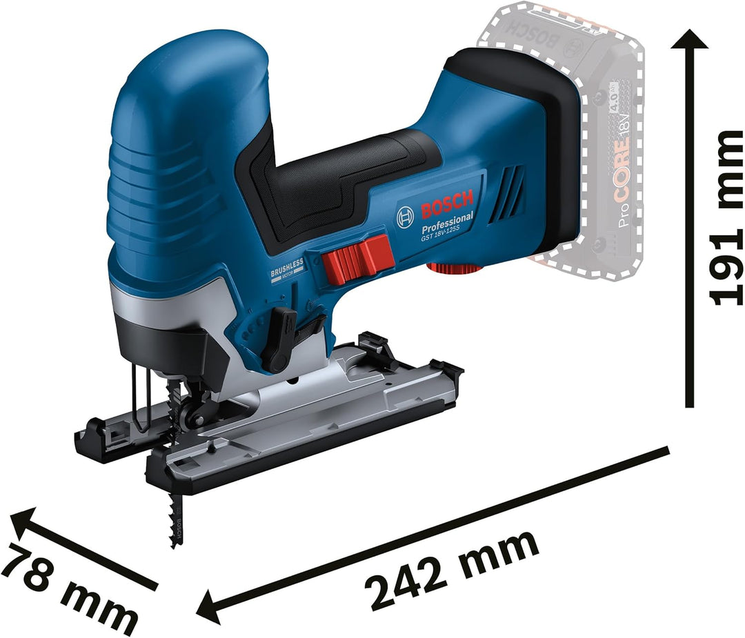 Bosch Professional 18V System Akku Stichsäge GST 18V-125 S (ideal für Kurven- und Abschnitte, SDS-Sä