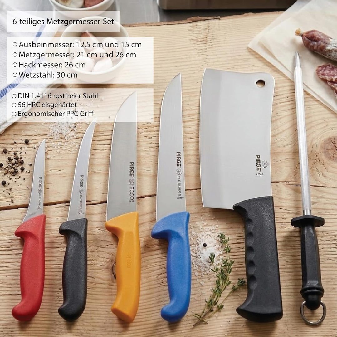 Pirge Metzgermesser Set 6 TLG Schlachtermesser - Fleischermesser - Hackmesser - Exzellenter Schärfe