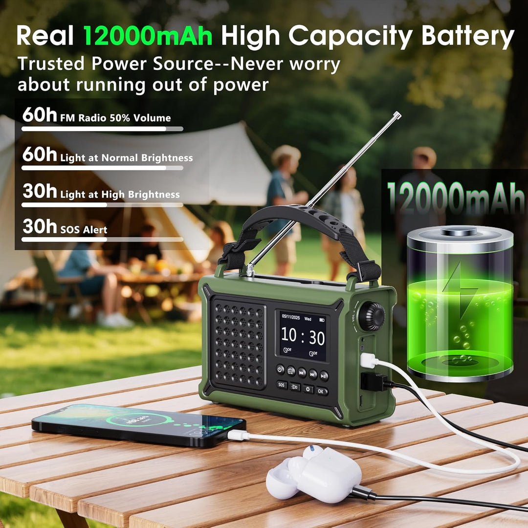 Kurbelradio DAB/DAB+/UKW mit 12000mAh Akku, Notfallradio mit 8500mm² Solarpanel, Handkurbel Blackout