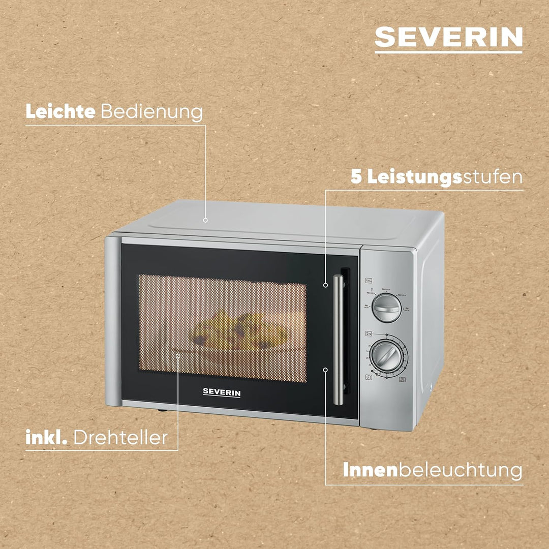 SEVERIN Mikrowelle, Mikrowellengerät zum Auftauen und Erhitzen, Mikrowelle mit Drehteller für gleich
