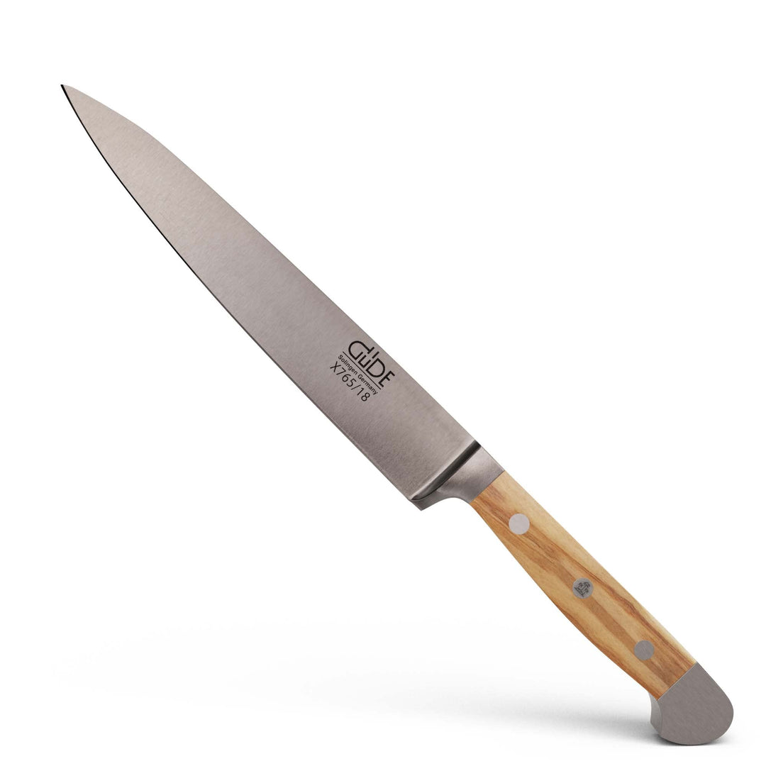 GÜDE Solingen - Filiermesser geschmiedet, 18 cm, Olivenholz, ALPHA OLIVE, Doppelkropf, Handmade Germ