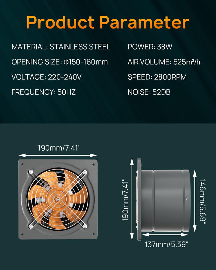HG Power Abluftventilator 150mm, Badlüfter 525m³/h mit Rücklaufklappe Leistungsstarke Metall Wandven
