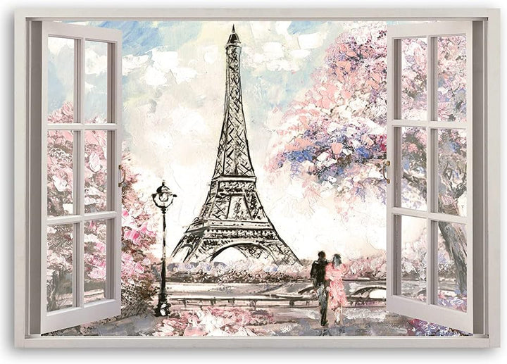 Feeby Viles - Leinwand Bilder - Fensterblick Natur- 120x80 cm- Deko Wohnzimmer - Wandbilder Schlafzi
