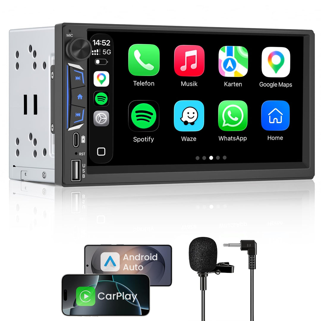 2 DIN Autoradio Bluetooth mit Bildschirm, Wireless CarPlay &amp; Android Auto 7 Zoll, 7 Zoll