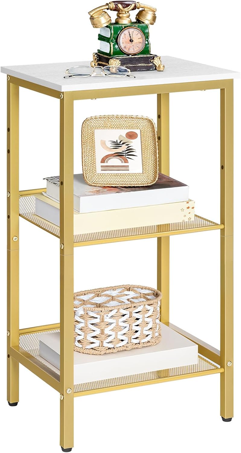 HOOBRO Beistelltisch, Telefontisch mit 2 verstellbaren Gitterablagen 38 x 28 x 74 cm, Sofatisch, Kaf