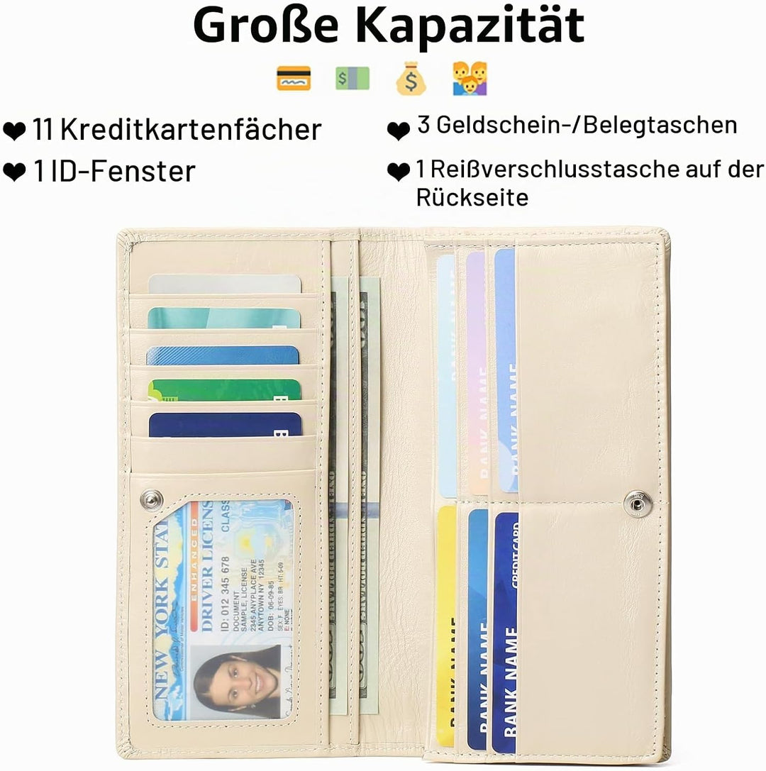 SENDEFN Dünne Geldbörse Damen, Echtes Leder Klein Portemonnaie Damen, RFID Schutz Dünn Clutch für Fr