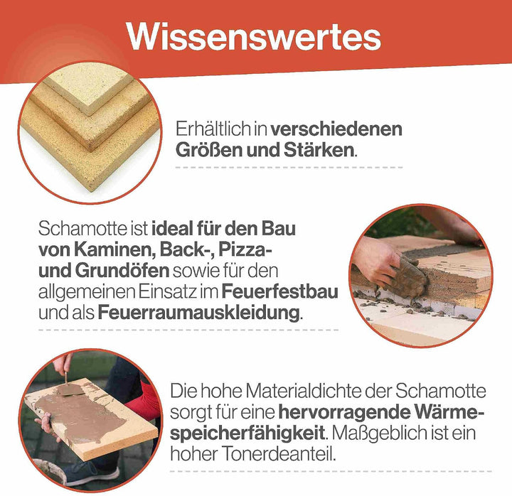 Feuerfest 123 - Schamotteplatten - Für Kaminöfen, Öfen &amp; Grills - Schamottsteine 1.400 °C hitzebestä