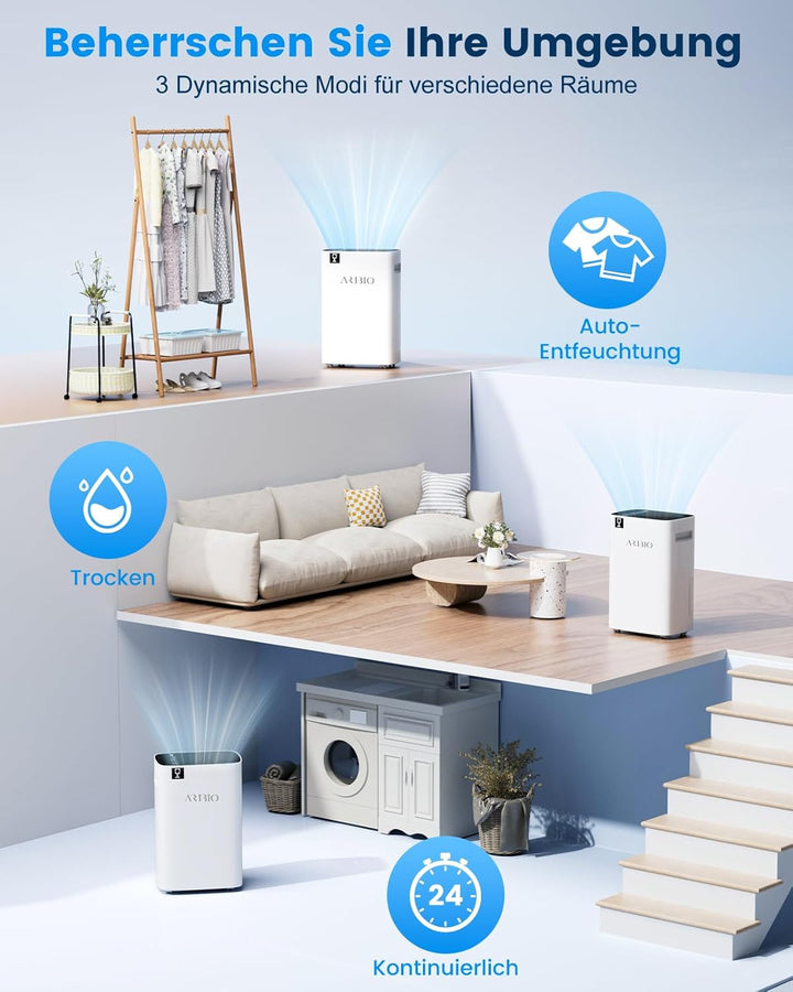 Luftentfeuchter Elektrisch, 30L/Tag Leistungsstarker Entfeuchter mit LED Anzeige,Timer, Wäschetrockn