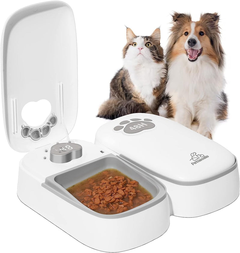 2 Näpfe Automatischer Futterspender für Katzen und Hunde, Upgraded-Chip Timed Dry Pet Food Feeder mi