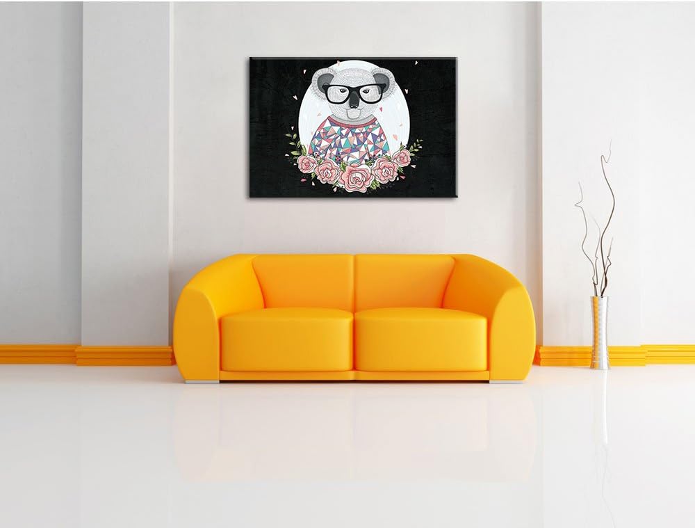 Pixxprint Hipster Koala mit Rosen als Leinwandbild/Grösse: 100x70 cm/Wandbild/Kunstdruck/fertig besp