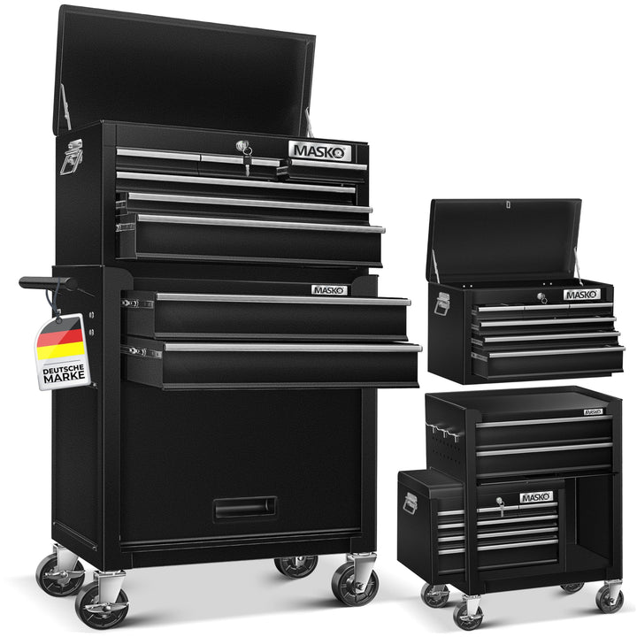 MASKO® Werkstattwagen inkl. Koffer - 9 Fächer Abschliessbar | Massives Metall | Mobiler Werkzeug-Wag