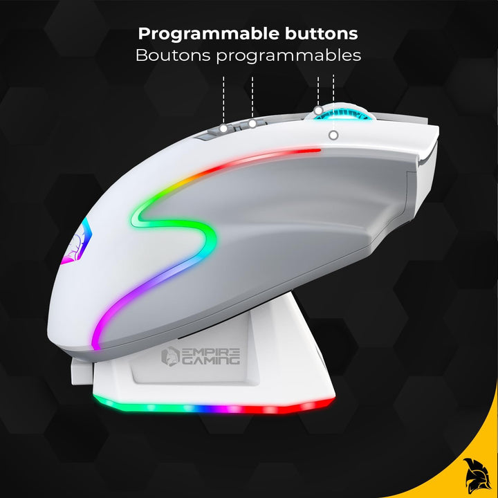 EMPIRE GAMING RF908 – kabellose Maus, wiederaufladbar, magnetische Ladestation, RGB – 10.000 dpi, 8