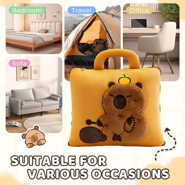 2-in-1 Capybara Decke und Kissen, 2-in-1 Kissendecke Plüsch Fleecedecke Warm Reisedecke, Tragbare Fl