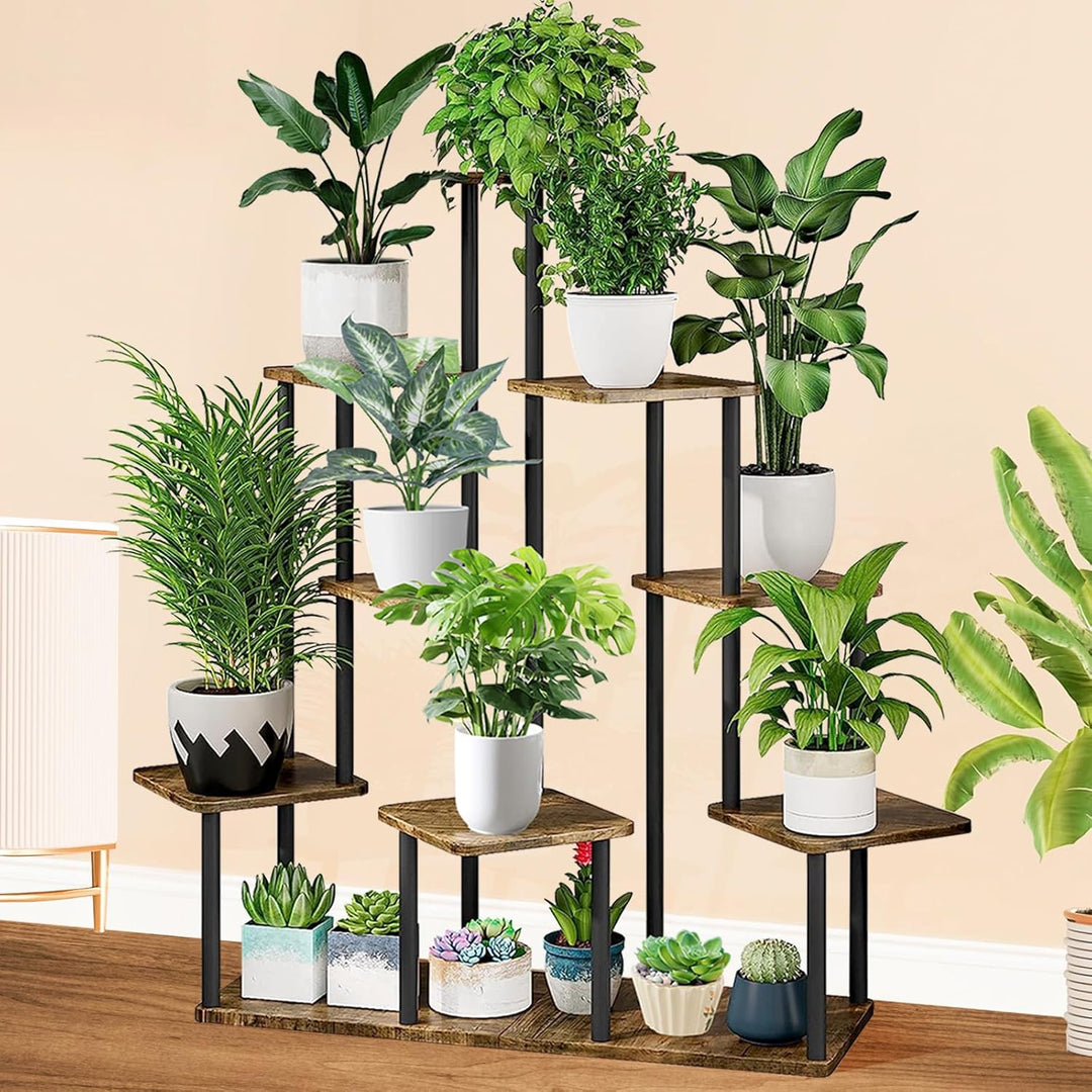 YOCOMEY 9-Tier Hölzern Blumenregal Pflanzenregal, Mehrstöckig Blumenständer Pflanzenständer Blumenba