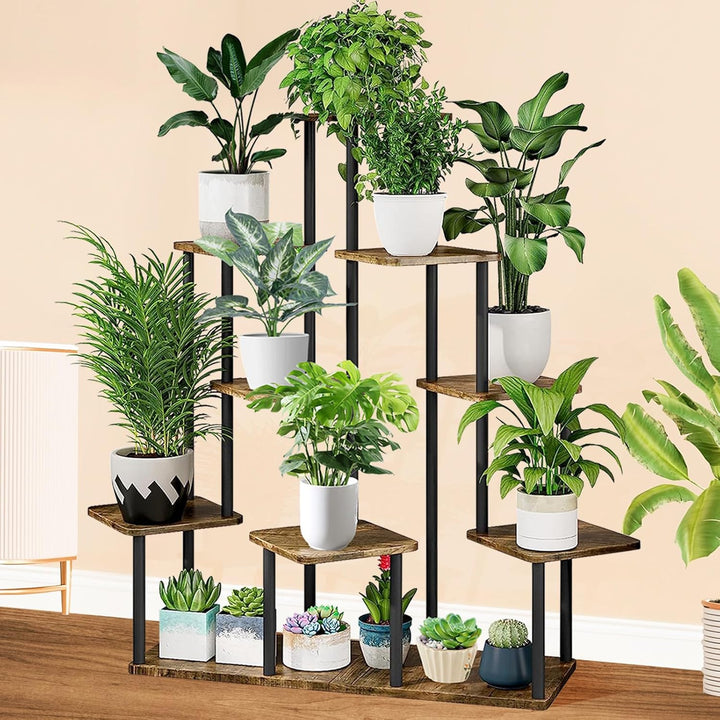 YOCOMEY 9-Tier Hölzern Blumenregal Pflanzenregal, Mehrstöckig Blumenständer Pflanzenständer Blumenba