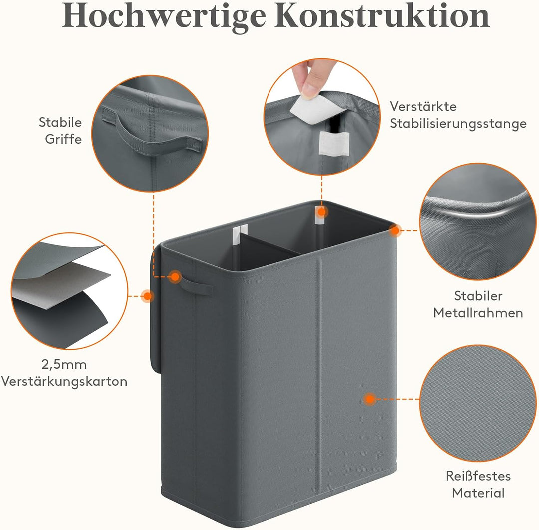 Lifewit 145L Wäschekorb 2 Fächer, Wäschesammler mit Deckel, Wäschekorb Wäschekörbe Gross 2 Abnehmbar