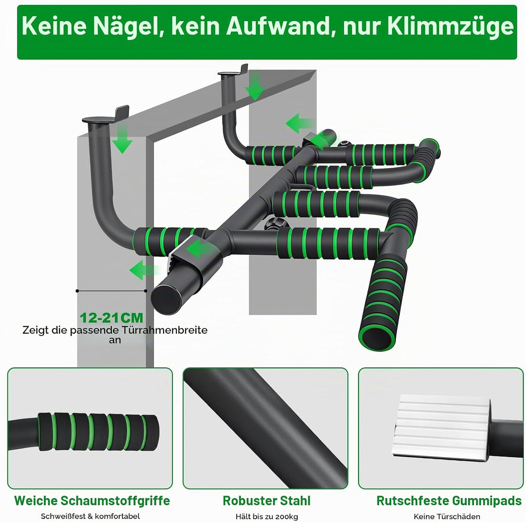 Klimmzugstange Türrahmen Ohne Schrauben, Pull Up Bar Door Frame mit 10 Griffpositionen für Vielseiti