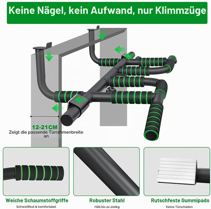 Klimmzugstange Türrahmen Ohne Schrauben, Pull Up Bar Door Frame mit 10 Griffpositionen für Vielseiti