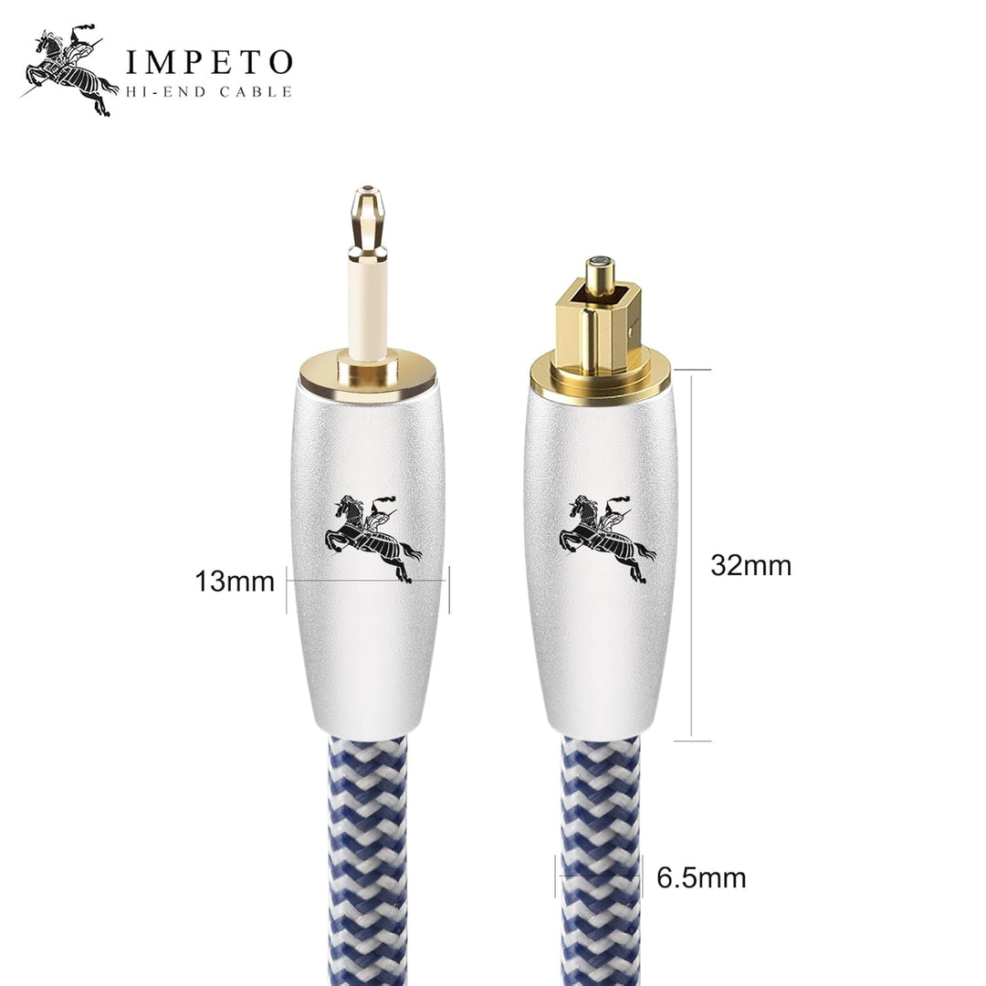 Impeto Mini Toslink Optisches Audiokabel[2m] mit LWL Störsignalschutz (Mini-Toslink auf Toslink, dig