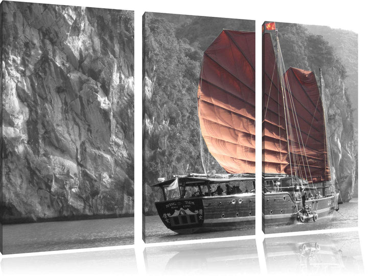 Pixxprint Segelschiff an Klippe 3Teiler 120x80 cm Leinwandbild Wandbild Kunstdruck