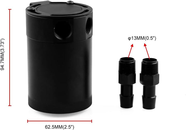 Riloer 2 Port Oil Catch Can mit Ablassventil, Reservoir Tank Oil Air Separator mit Aluminium Baffle,