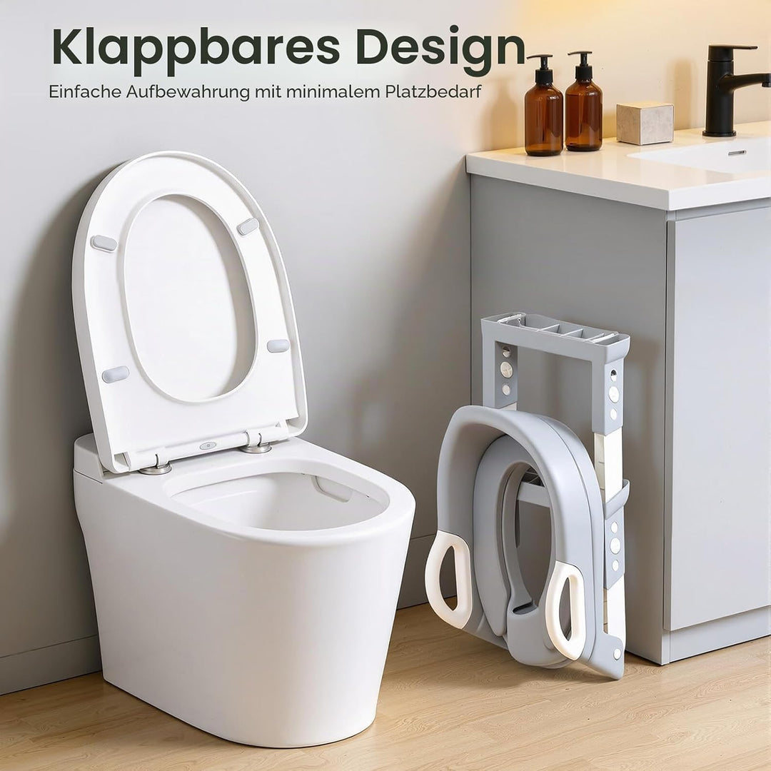 Kinder Toilettensitz mit Treppe, 2-7 Jahre, 6-stufig höhenverstellbar, klappbarer Toilettentreppe, P