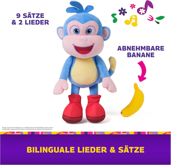 DORA Bananenfreund Boots - ca. 30 cm grosse, interaktive Plüschfigur zur beliebten TV-Serie mit 2 Li