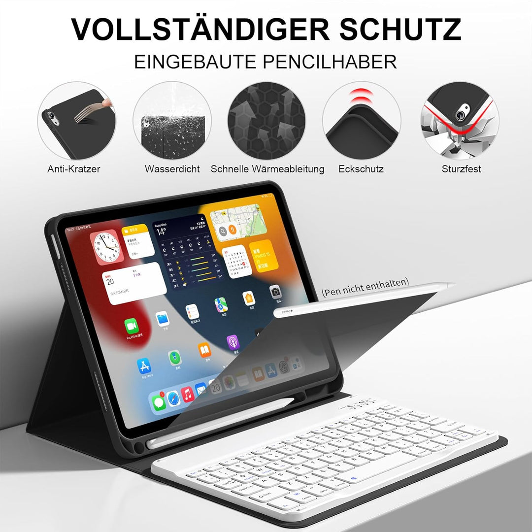 Tastatur Hülle für iPad 10. Generation 10,9" 2022 & iPad 11th Gen A16 2025 mit Stifthalter, TPU Rück