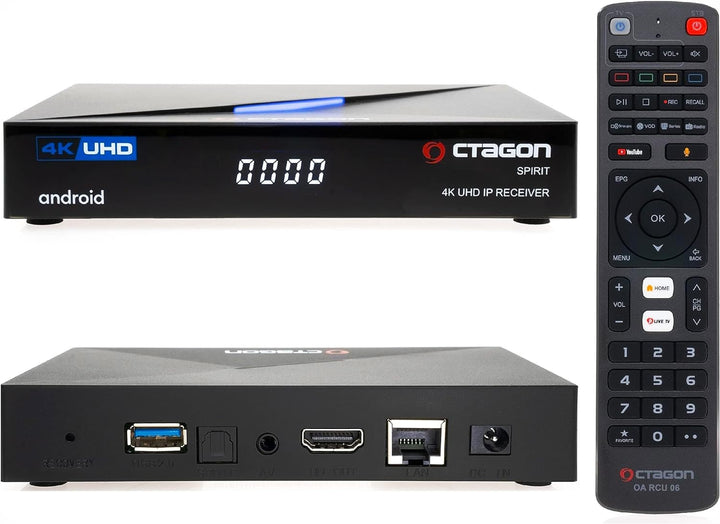 [Test SEHR GUT *] Octagon Spirit 4K UHD Android TV Box, Dual Band WiFi WLAN, Bluetooth Fernbedienung