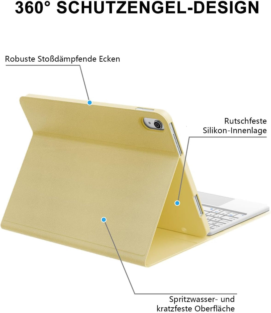 JADEMALL Hülle mit Tastatur für iPad 11./10. Generation, Mit Touchpad, Ohne Beleuchtung, QWERTZ DE L