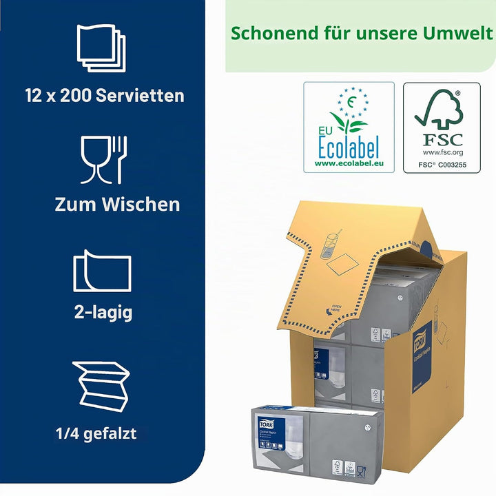 Tork 477832 Cocktailservietten Grau / Cocktail Serviette in Advanced Qualität mit 1/4 Falz / 12 x 20