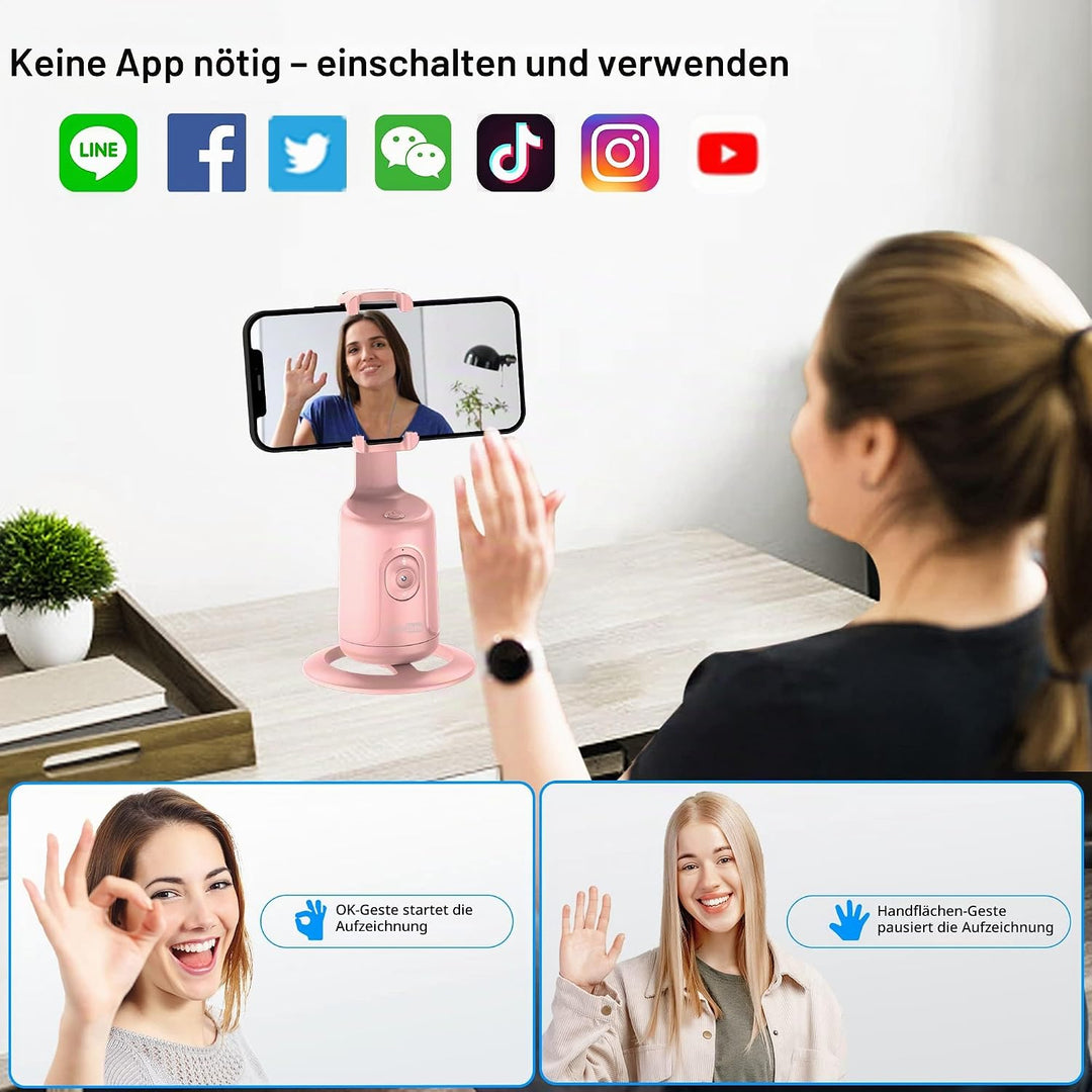 Auto Face Tracking Stativ, 360° Rotation Smart Tracking Telefonhalter, Keine App nötig, Smart Gesich
