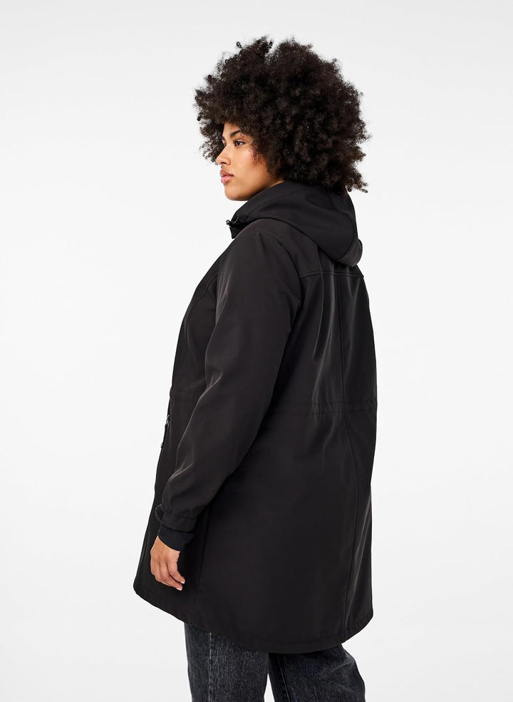 Zizzi Damen Grosse Grössen Jacke Softshell Kapuze Gr 54-56 Schwarz, 54-56 Schwarz