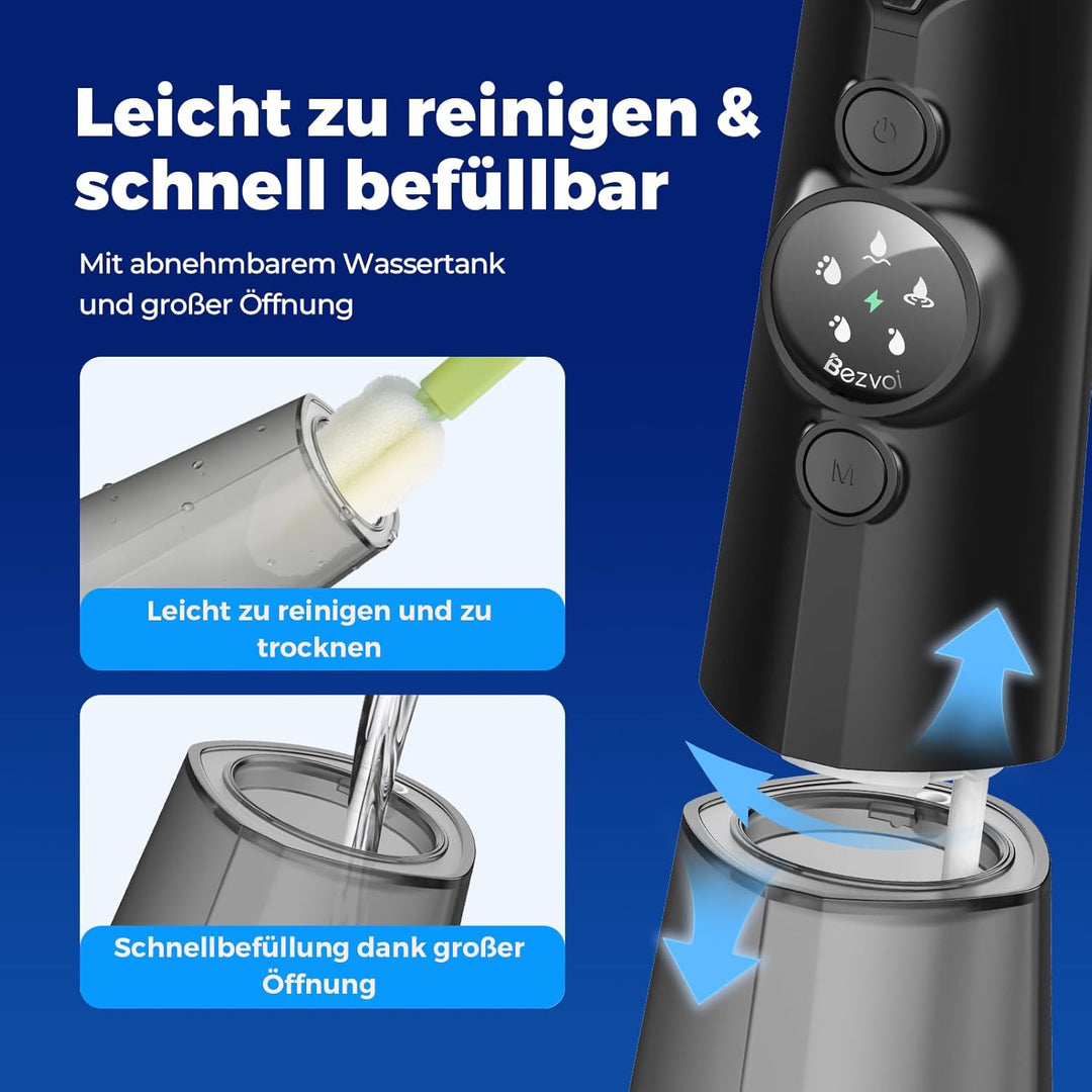 Water Flosser Munddusche Kabellos Zahnreinigung : 5 Modi LED-Anzeige Zahndusche mit 300ML Wassertank