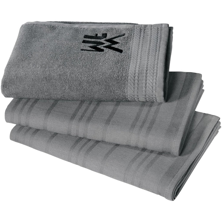 WMF Digitale Küchenwaage 20 x 20 x 1 cm, Backwaage & Küchenhandtuch-Set 3-teilig, Baumwolle Küchentü