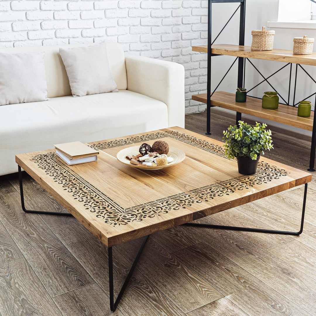 NAKLEO Wiederverwendbare Wand Kunststoff-Schablone – 43x64cm - Grenze Ecke Ornament - Grosse Tapete
