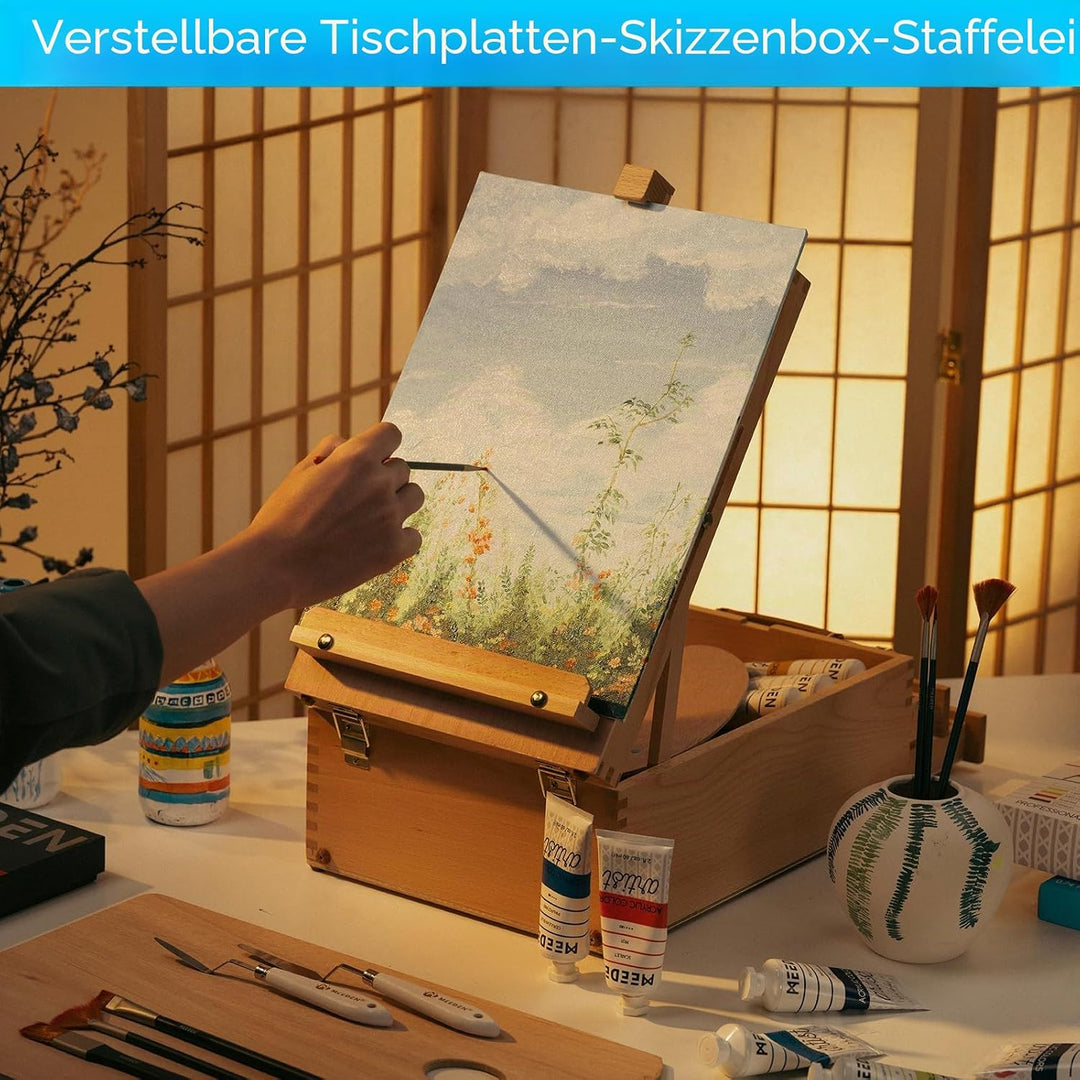 MEEDEN Schreibtisch Skizzenkasten Kunststaffelei – Multifunktionale, Verstellbare Skizzenbox aus Buc