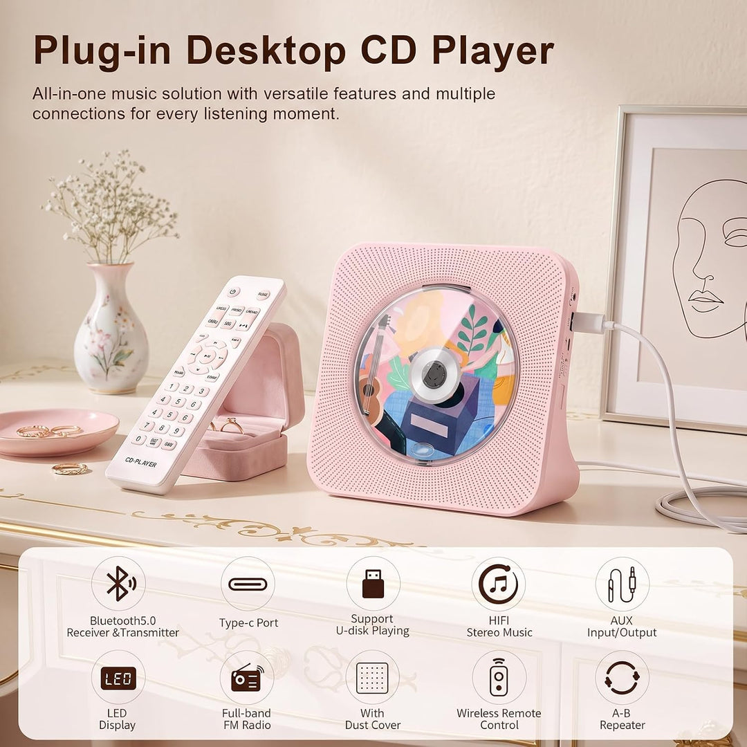 Gueray Tragbarer CD Player mit Bluetooth Desktop CD-Player für zu Hause Eingebaute Doppelte HiFi-Lau