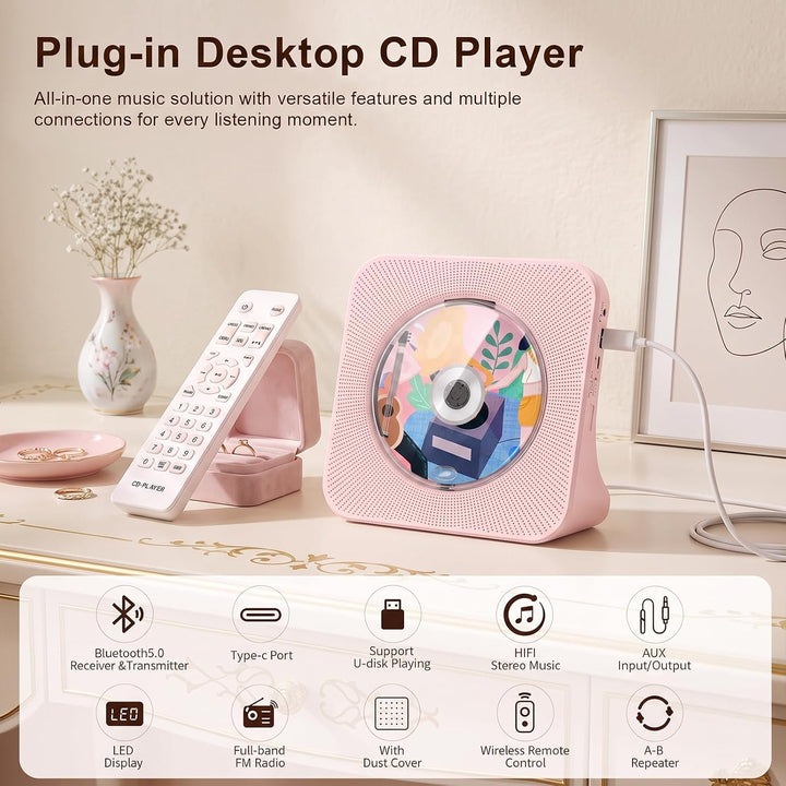 Gueray Tragbarer CD Player mit Bluetooth Desktop CD-Player für zu Hause Eingebaute Doppelte HiFi-Lau