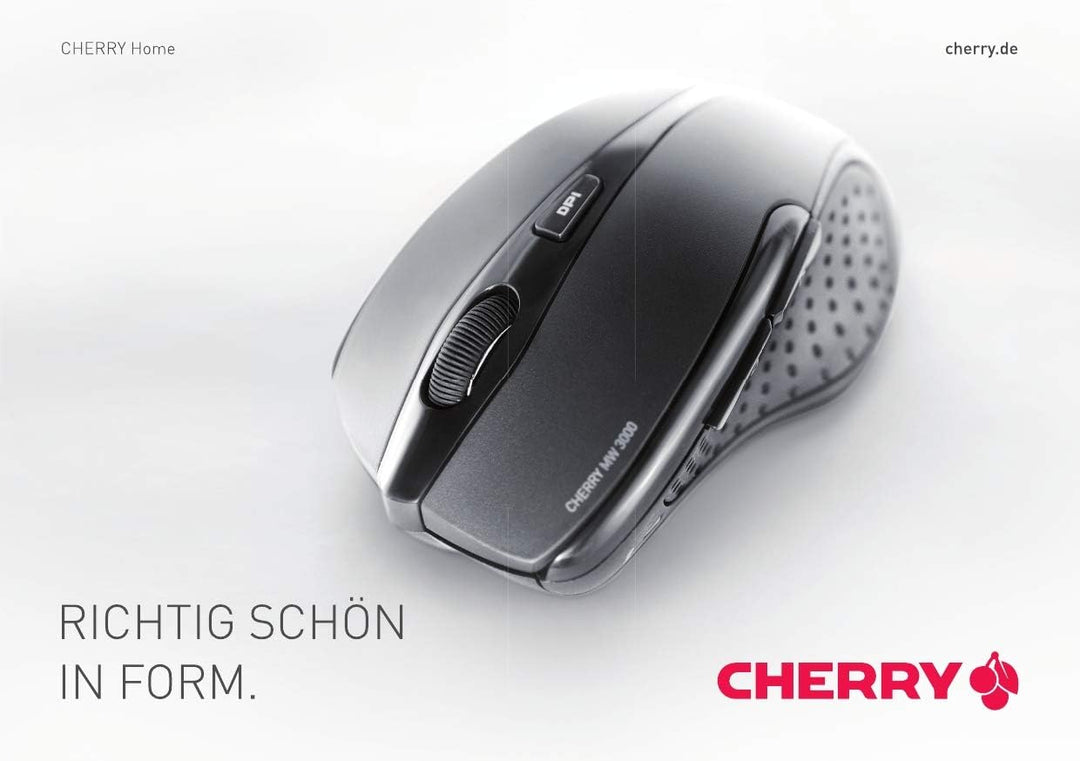 CHERRY MW 3000, Kabellose Ergonomische Maus für Rechtshänder, 2,4 GHz Funk, 6 Tasten, Optischer Sens